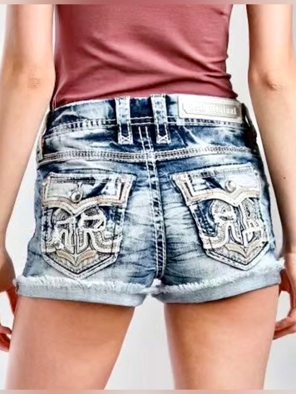 Rock Revival Nadine Mid-Rise Stretch Denim Blue Jean Shorts Size 27 EUC